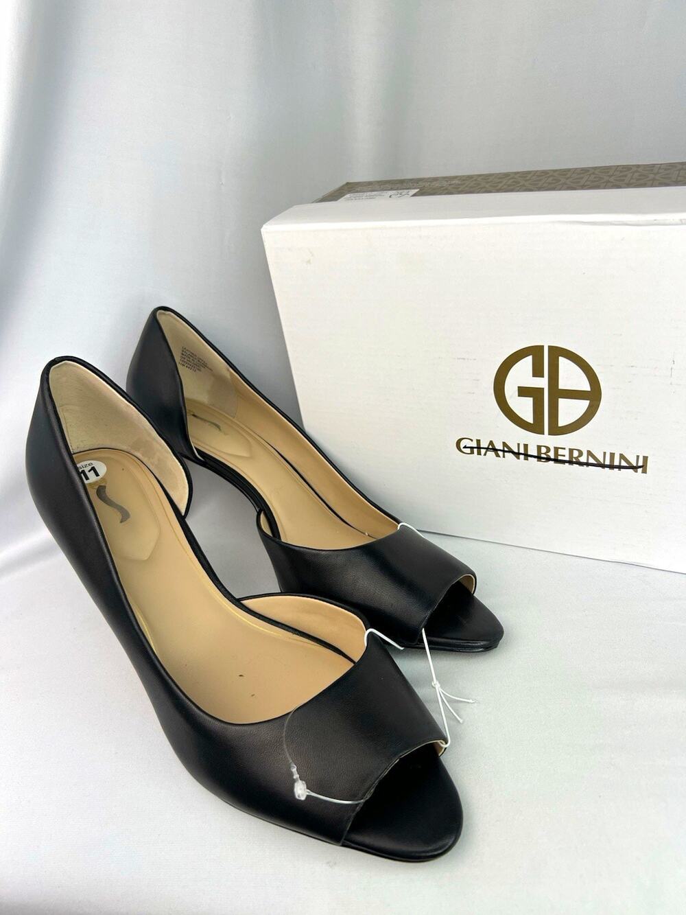 Giani Bernini Women’s Black Leather D’Orsay Open Toe Stiletto Slip-On 11 M
